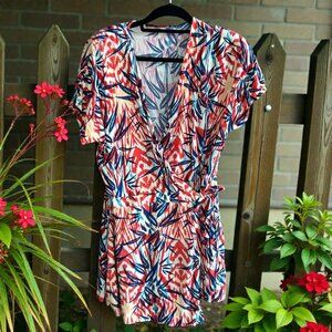 Zara Floral Leaf Print Romper Jumpsuit Size Large